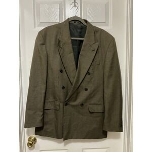 J Riggings Double Breasted Sport  Coat Jacket Brown Herringbone‎ 40R Wool Blend